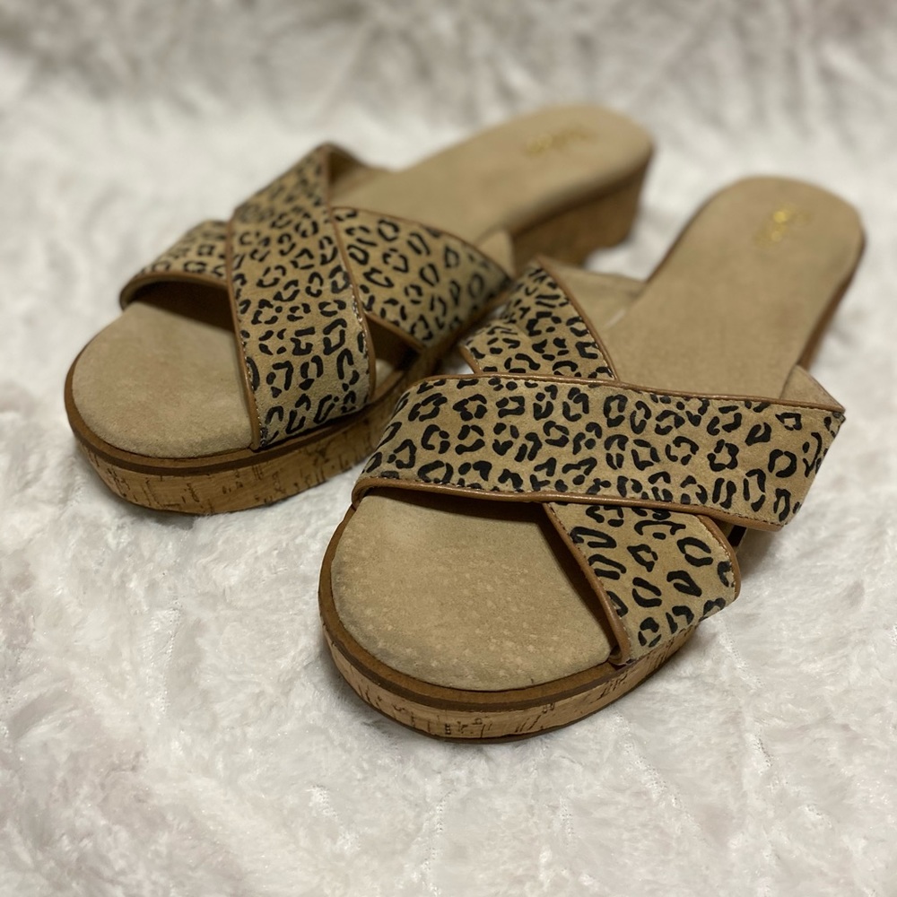 Womens Reba PAYDEN Leopard Cork Platform Shoes 10M